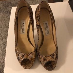 Jimmy Choo snake skin platform peep toe high heels